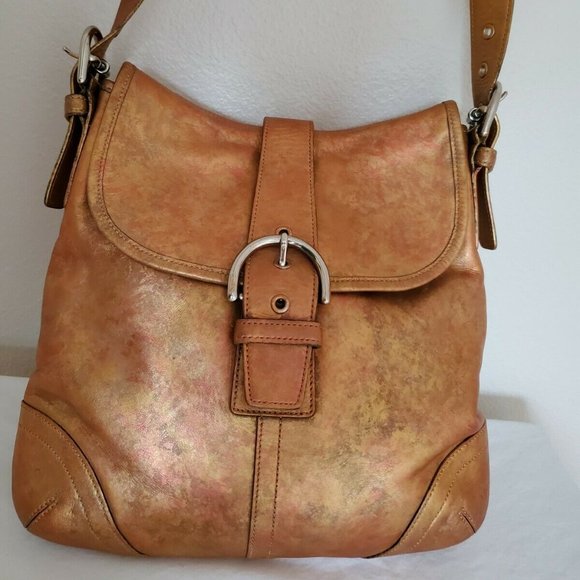 NEW Coach Leather Crossbody Purse Handbag Metallic Bronze gold pink painted gray - Picture 1 of 12